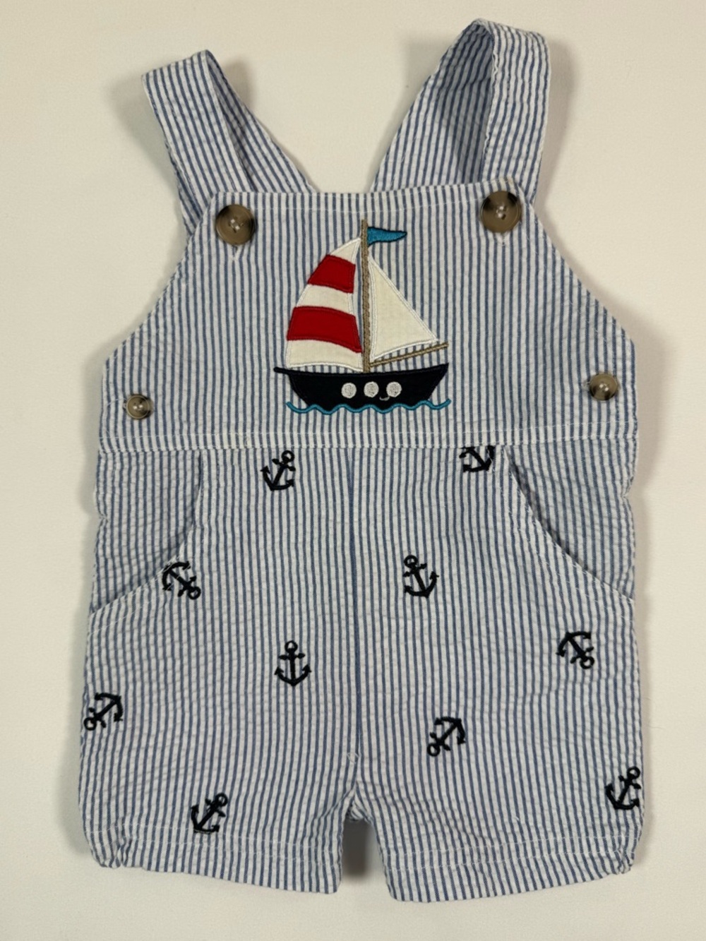 BUMBLE & BIRDIE Boys Sailboat Overalls 3M Coastal Nautical Preppy Summer